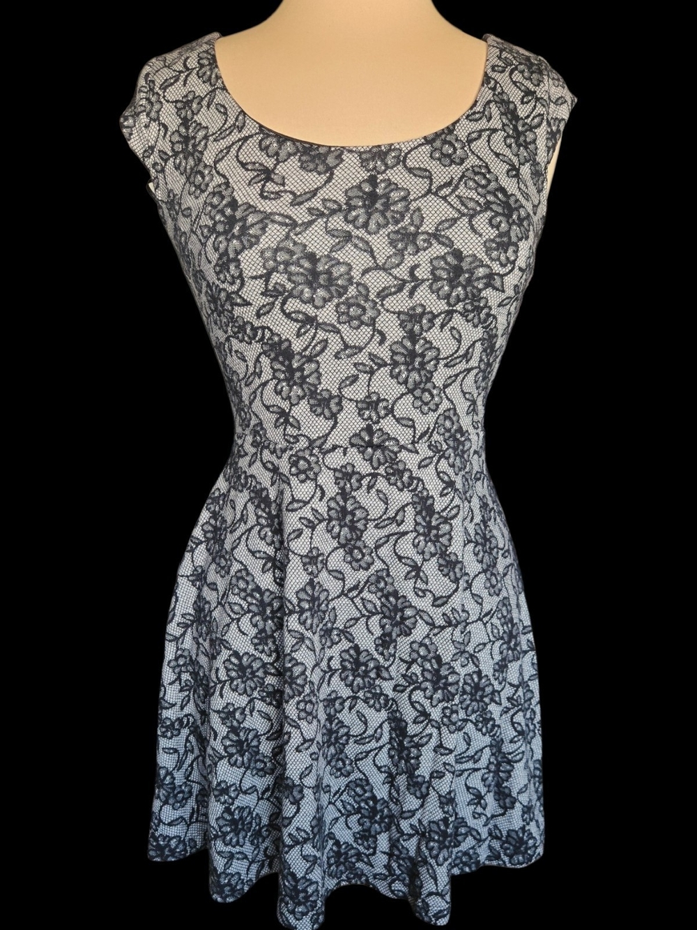 Candie's Black and White Floral Lace-Print Midi Dress